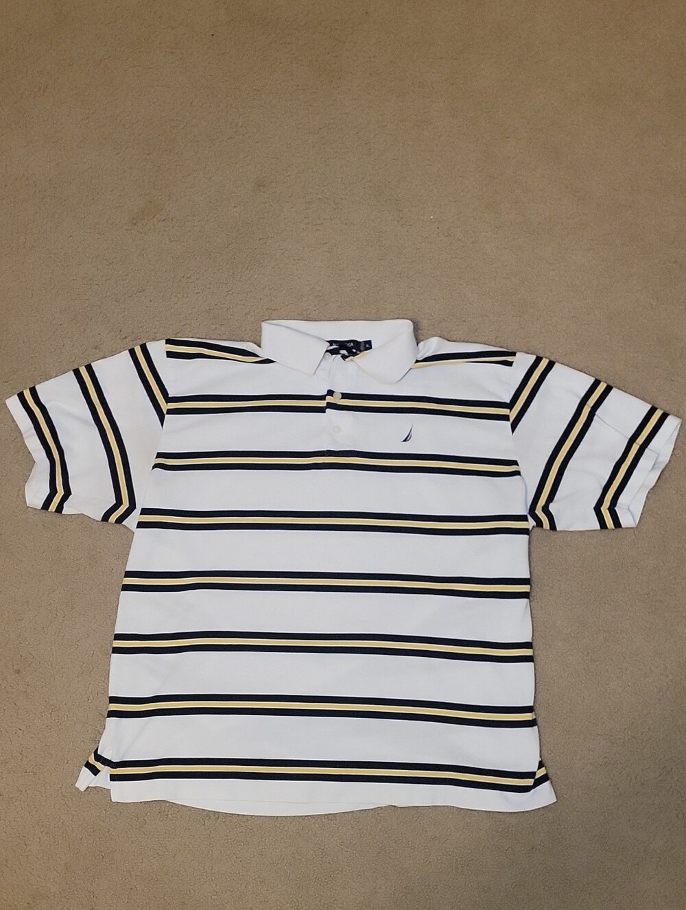 Nautica White Polo XL with Navy and Yellow Stripes
